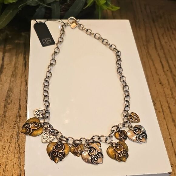 Elegant Silver and Gold Heart Charm Necklace NWT Jim Shore - Picture 1 of 8